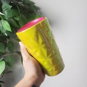Starbucks 2024 Yellow Studded Pineapple Iridescent Pink Lid 12oz